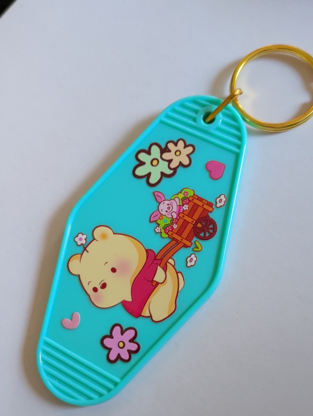 Cute Turquoise Bear Keychain for Kids - Cartoon Floral Design